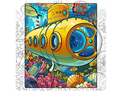 Underwater Exploration — Submarine Vector Illustration art branding corals design digital digital art exploration fish graphic design illustration marine ocean submarine underwater vector