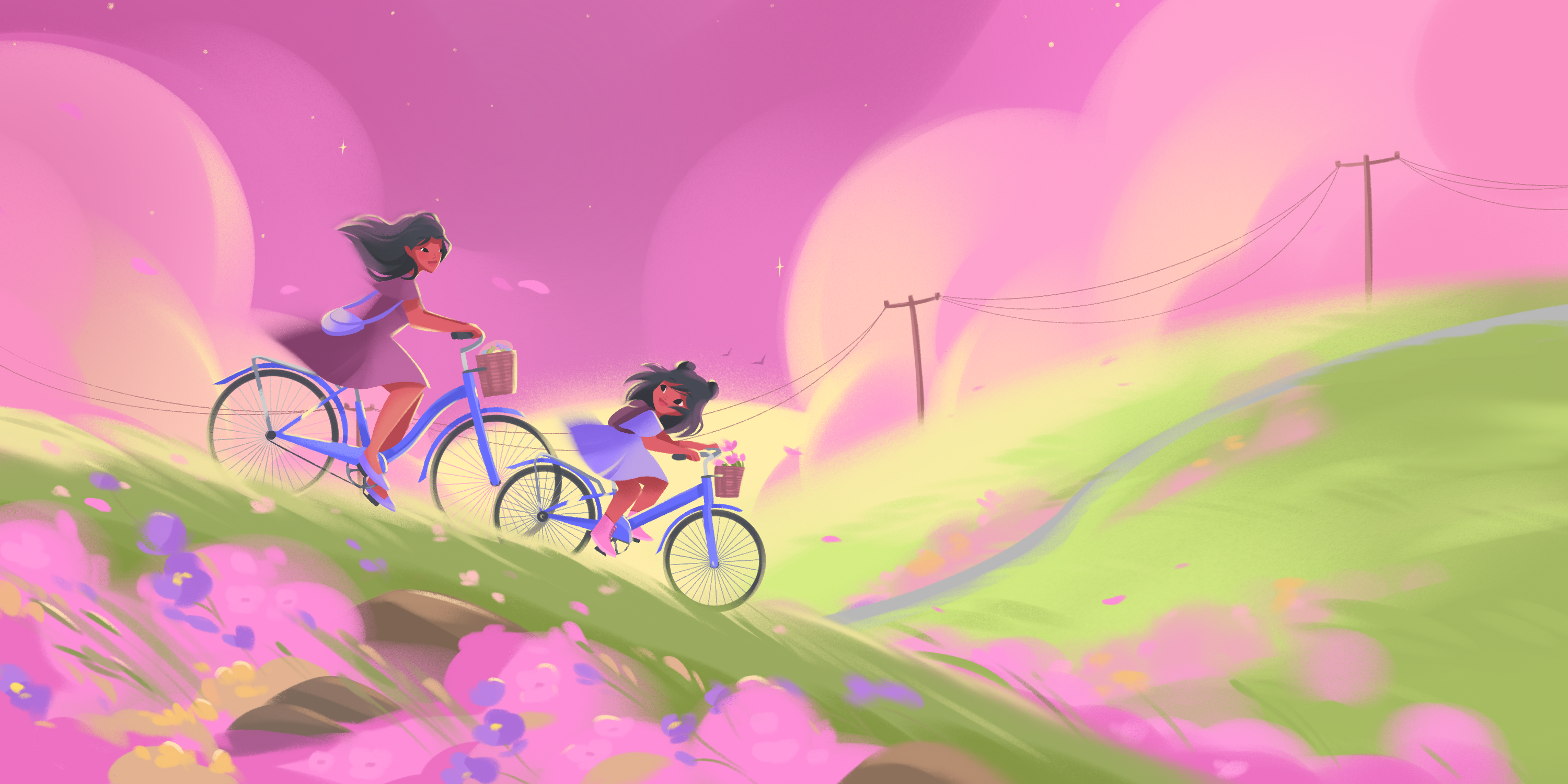 Bike ride. Children's illustration. character design children art children book children book illustration childrens book childrens illustration colorful cute character daughter dreamy illustration illustration kidlit kidlitart kids illustration mom picture book whimsical illustrations