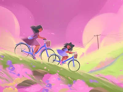 Bike ride. Children's illustration. character design children art children book children book illustration childrens book childrens illustration colorful cute character daughter dreamy illustration illustration kidlit kidlitart kids illustration mom picture book whimsical illustrations