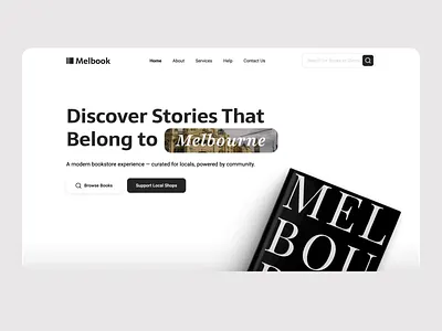 Melbook 📚✨ - Landing Page about us best book community conversion easy elegant graphic design homepage landing page marketing minimalism monochrome motion graphics simple typography ui website white