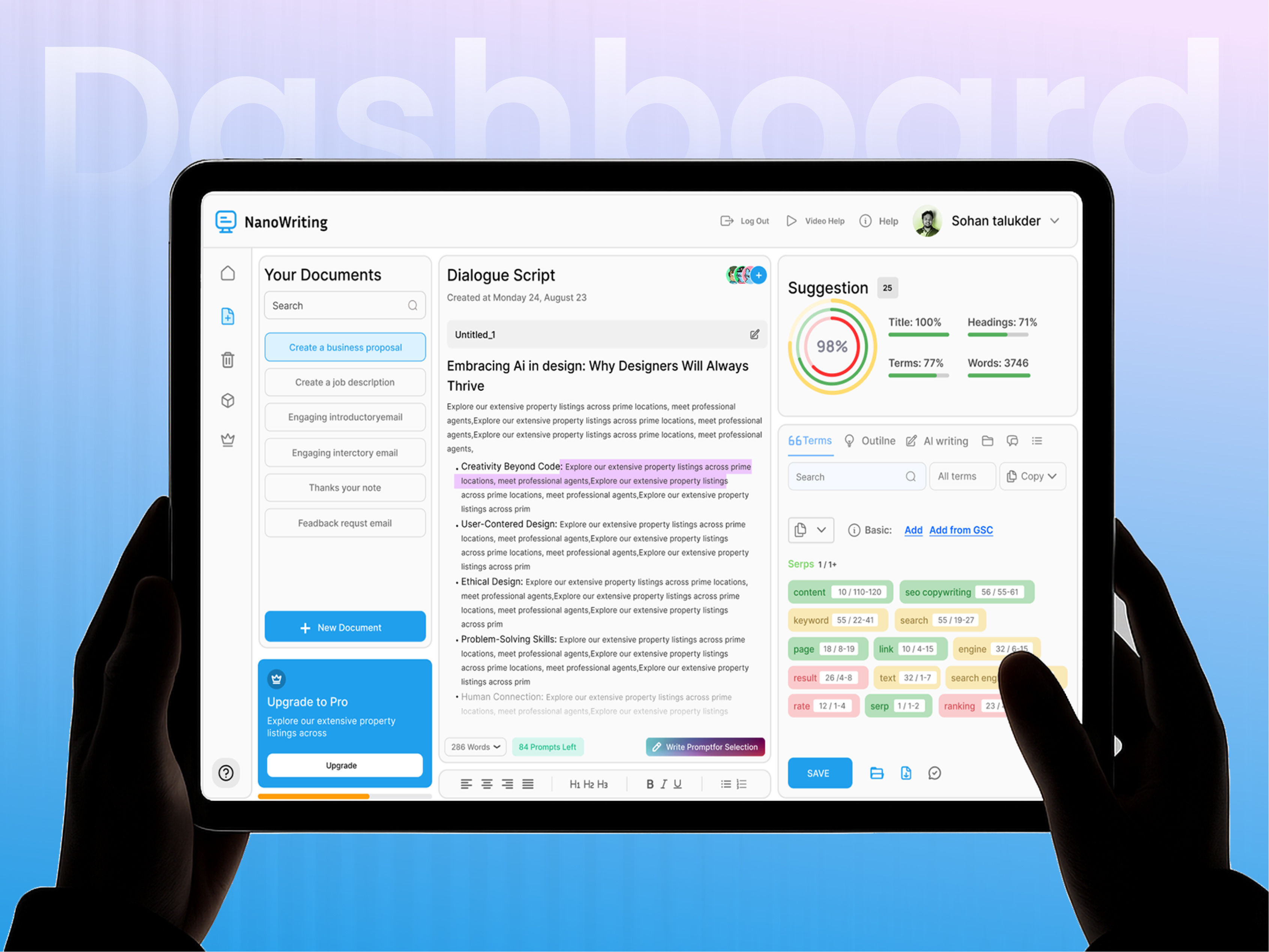 AI Content Writing Dashboard Design ai article ai dashboard ai saas analytics artificial intelligence automation chart clean component content writing dashboard copy writing dashboard dashboard dashboard ui machine learning modern dashboard product design saas dashboard task dashboard ui ux
