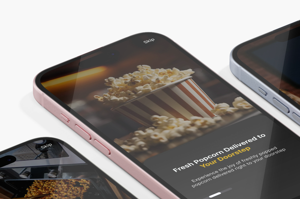 Fresh Popcorn App Onboarding UI - Day 23 100daysofuichallenge 100daysui branding dailyui darkmode design education entertainment figma graphic design logo movienight onboarding popcorn snackapp splashscreen ui uiux userexperience