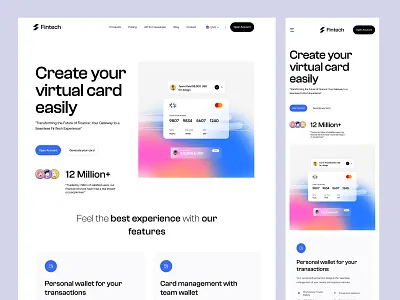Virtual Payment Card SaaS Landing Page Design banking website finance fintech saas fintech website landing page payment app ui payment management product design saas saas design saas landing page saas ui uiux ux virtual card virtual card design virtual card landing page web web design website