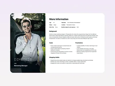 🐶 Pet adoption mobile app: User Persona adoption animal app care cat dog empathy goals habits map mobile needs persona pet pink purple requirements research user ux