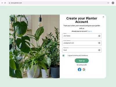 Plant shop sign up page design ui uichallenge ux
