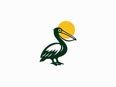 Pelican With Sun Logo animal bird branding design emblem icon identity illustration logo mark nature pelican sun symbol vector