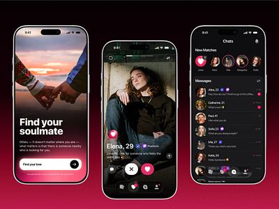 Ottelu – dating and love 😍 app chat dark mood dating ios mobile swipe ui ux