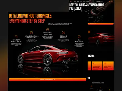 Car Detailing Website — Process Page Design automotive carcare cardetailing collaboration darktheme design designstudio detailing figmadesign interface landingpage tildadesign ui uiux ux votakdigital webdesign websitedesign