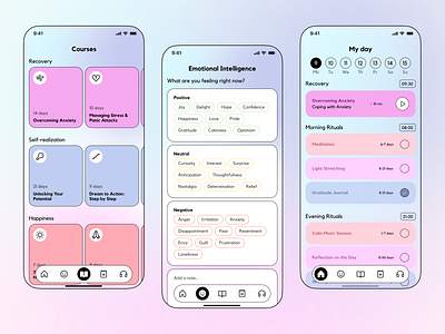 Self-care app UI concept app concept app design branding clean interface design emotional intelligence figma ios app design logo mental health app ui uiux uiux design ux website design