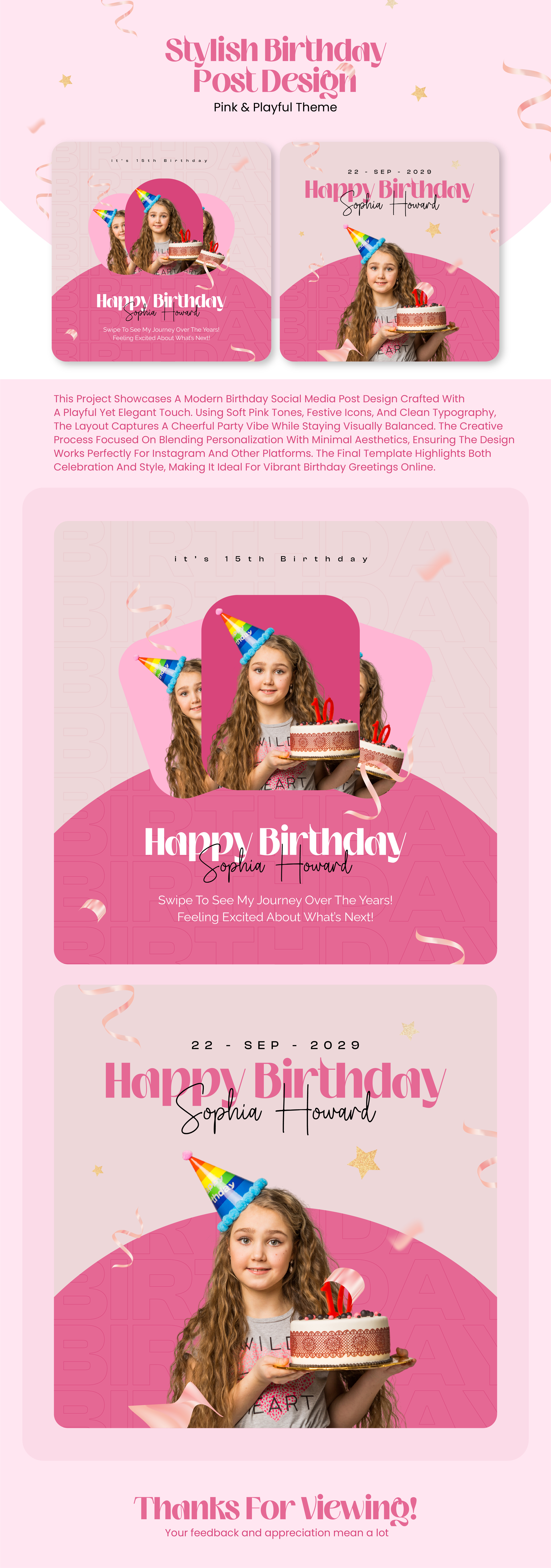 Creative Birthday Post Pack for Instagram & Social Media birthday birthday card birthday creatives birthday post birthday templates branding celebration design flyer graphic design kids birthday pink play ful playful birthday posts social media social media posts