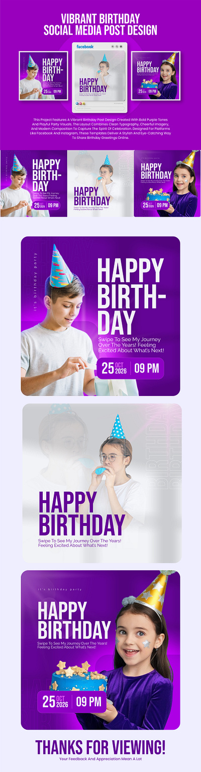 Happy Birthday Social Media Posts Templates birthday creative design graphic design happy happy birthday post social media