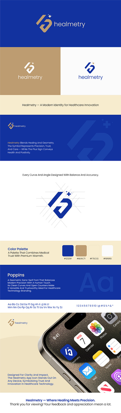 Healmetry - Modern Logo For Healthcare branding creative design graphic design health logo logo kit marketing social media