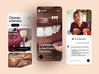 Dental Care App - Online Consultations aesthetic dentistry android app design consultation app dental app doctor app figma design health tech healthcare healthcare ui interface design ios medical app ui mobile app product design telemedicine ui design ux design wellness