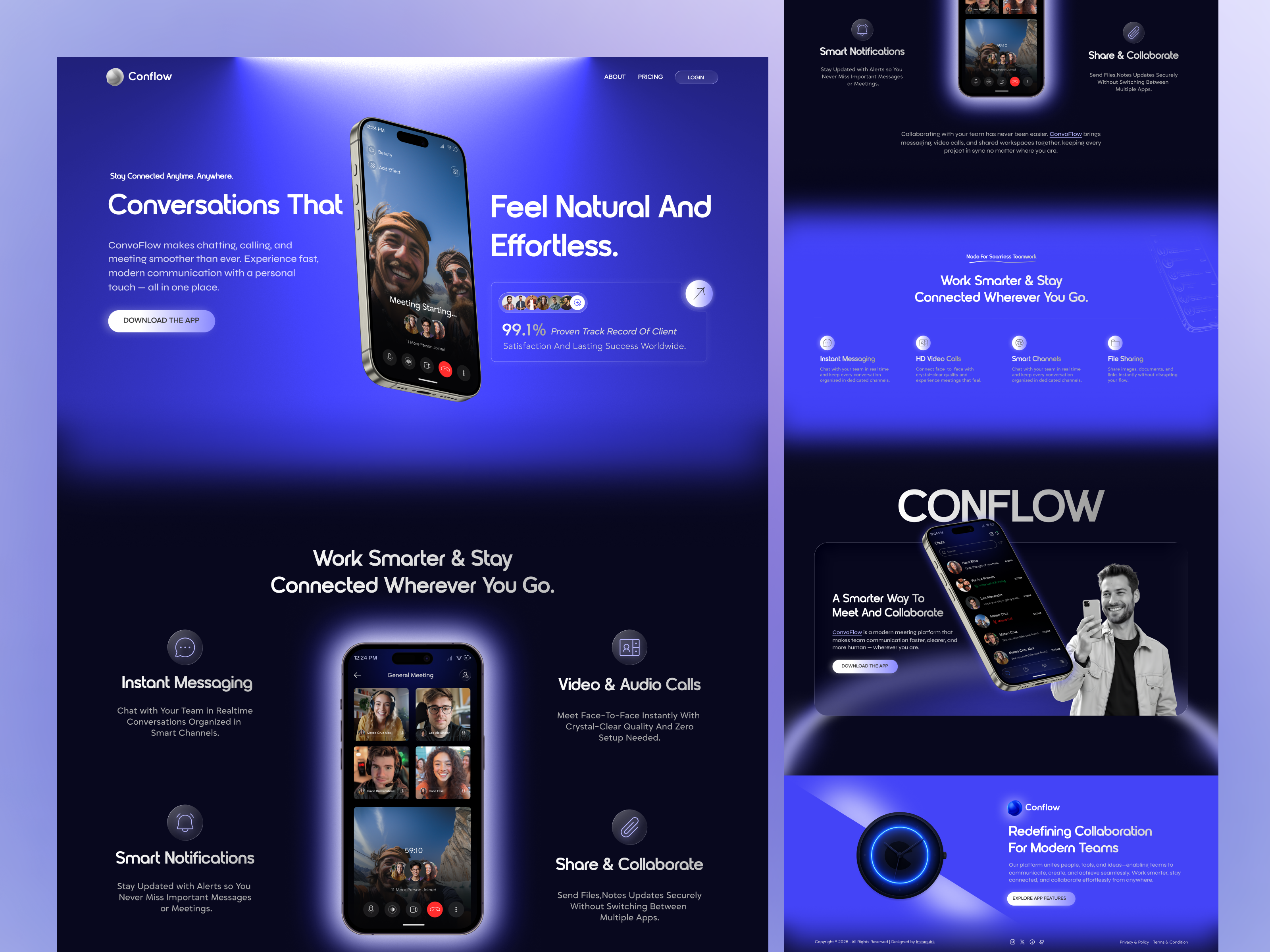 Conflow - Communication App Landing Page UI/UX Design app app design figma landingpage mobileapp saas ui user experience user interface ux uxdesign web