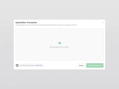 Fetch data from CSV accounts animation columns csv data design dialog excel fetch finance flat minimal modal money rows sheets transaction ui ux vector