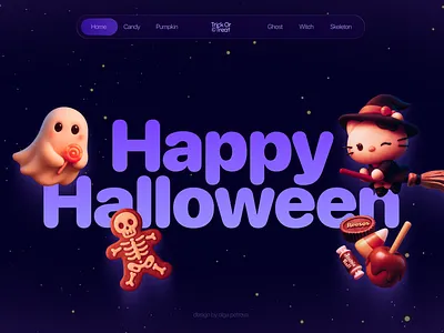 Spooky 3D Characters & Website Screens 3d 3d elements design digital graphic design halloween illustrations landing page one page spooky ui ux web design web designer website