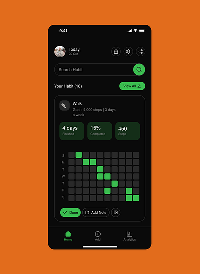 Daily Habit Tracker UI (Dark Mode)