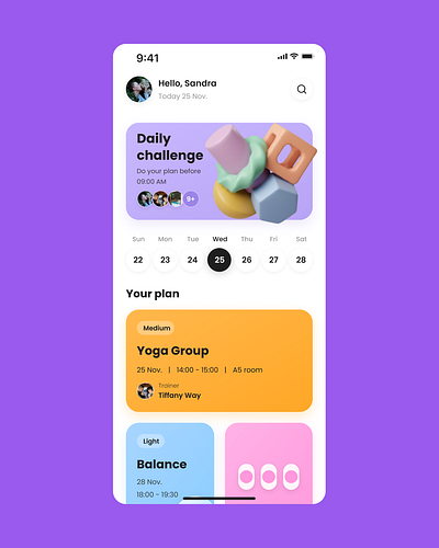 Wellness App Dashboard (Light Mode)