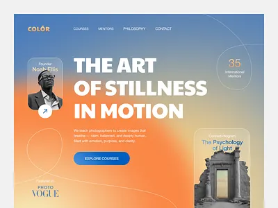 COLΕR β Photography Learning Platform colors creative design gradient photography ui uiux ux web web design website