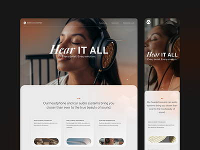 Premium UI design / Audio tech 2025 audio branding glows headphone tech typography web design