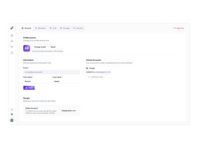 Clipido - Settings Page clipido cloud drive login minimal options preferences purple settings storage white