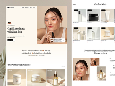 Resvina - E Comerce Skincare Web Concept 10am animation assets clean style e comerce editorial gradient landing page serif font skincare skincare landing page soft gradient typography website whitespace