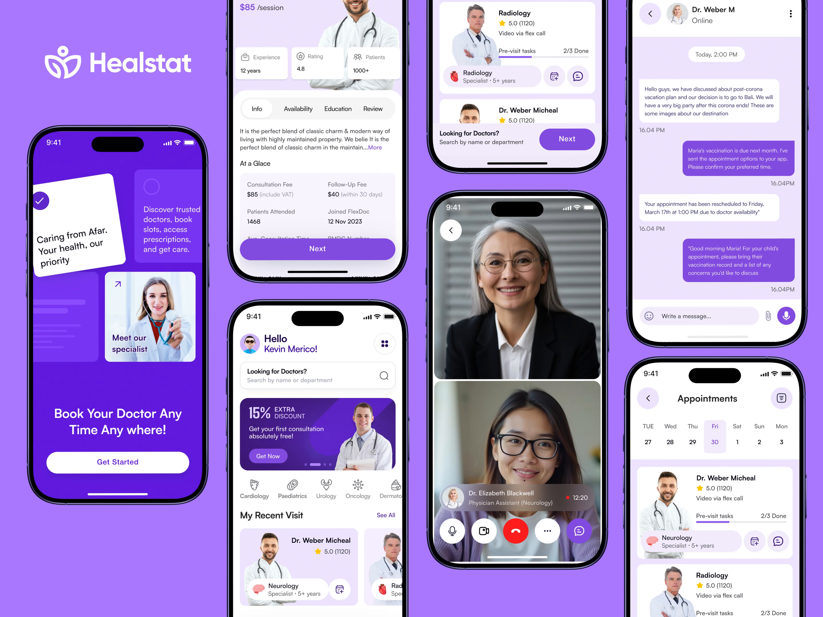 Example of Telemedicine App UI – Doctor Booking, Video Call, Chat, Calendar