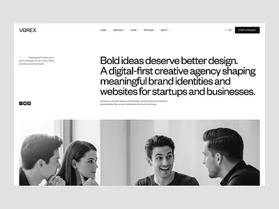 Vorex - Agency Website agency black and white creative interface landing page minimal ui ui design ux ux design web web design webdesign website website design