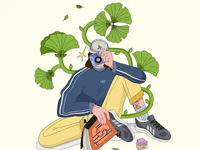 October 12 boy camera cartoon character design digital illustration illustration man photo plant portrait pose vector illustration