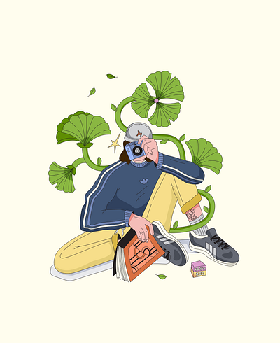 October 12 boy camera cartoon character design digital illustration illustration man photo plant portrait pose vector illustration