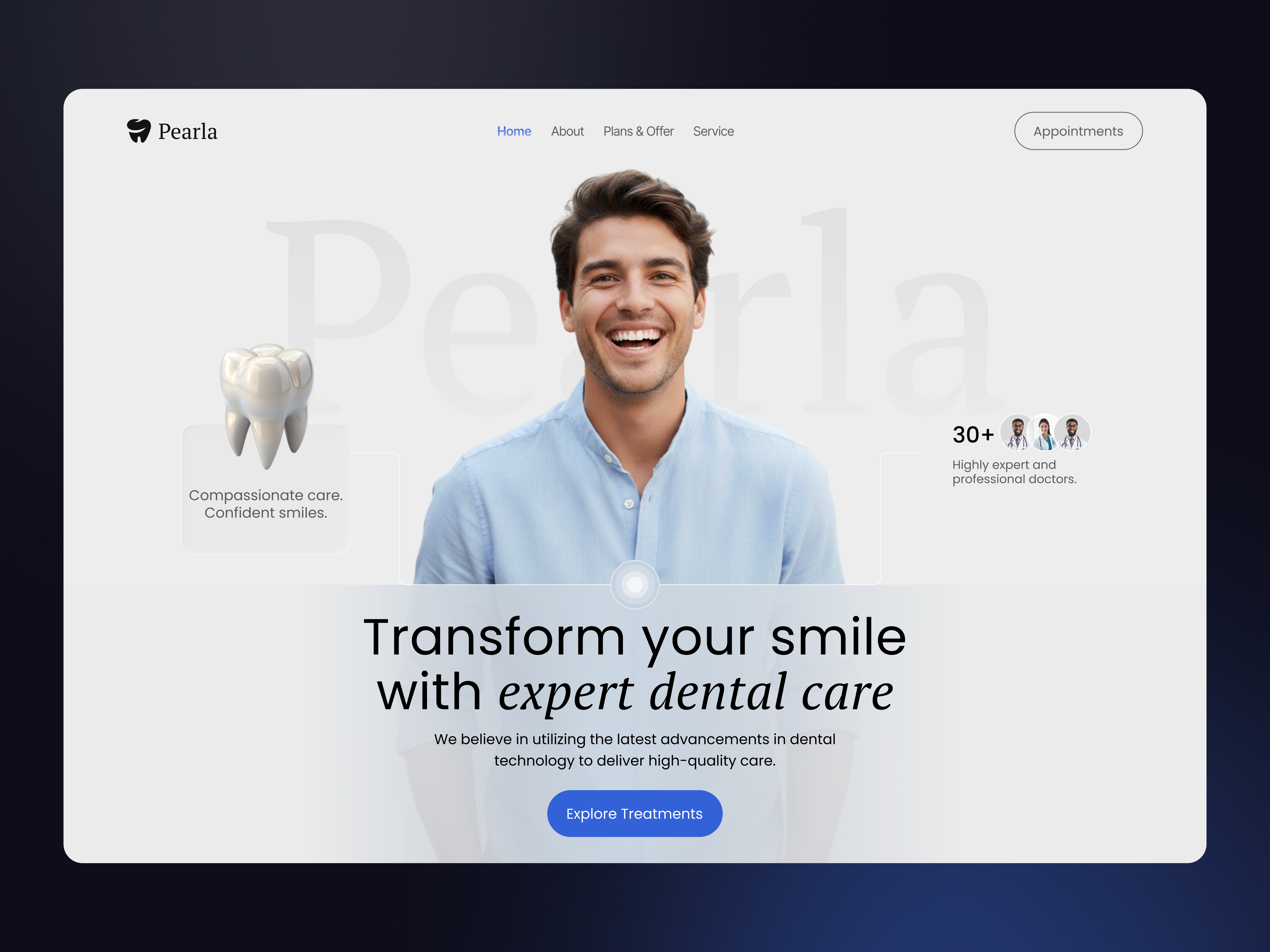 Pearla ✦ Modern Dental Wellness Website UI Design branding clean dental care dental clinic dental ui dental website design healthcare healthcare website landing page medical ui modern website oral health ui uiux web web design web design inspiration web ui web3