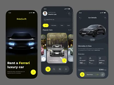 DriveNow – Car Rental Mobile App Design app booking booking app car car app cars drive mobile mobile app modern rent rental rental car reservation schedule tesla ui ui design vehicle