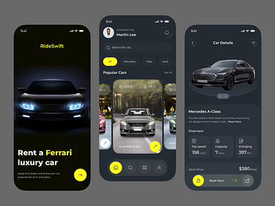 DriveNow – Car Rental Mobile App Design app booking booking app car car app cars drive mobile mobile app modern rent rental rental car reservation schedule tesla ui ui design vehicle