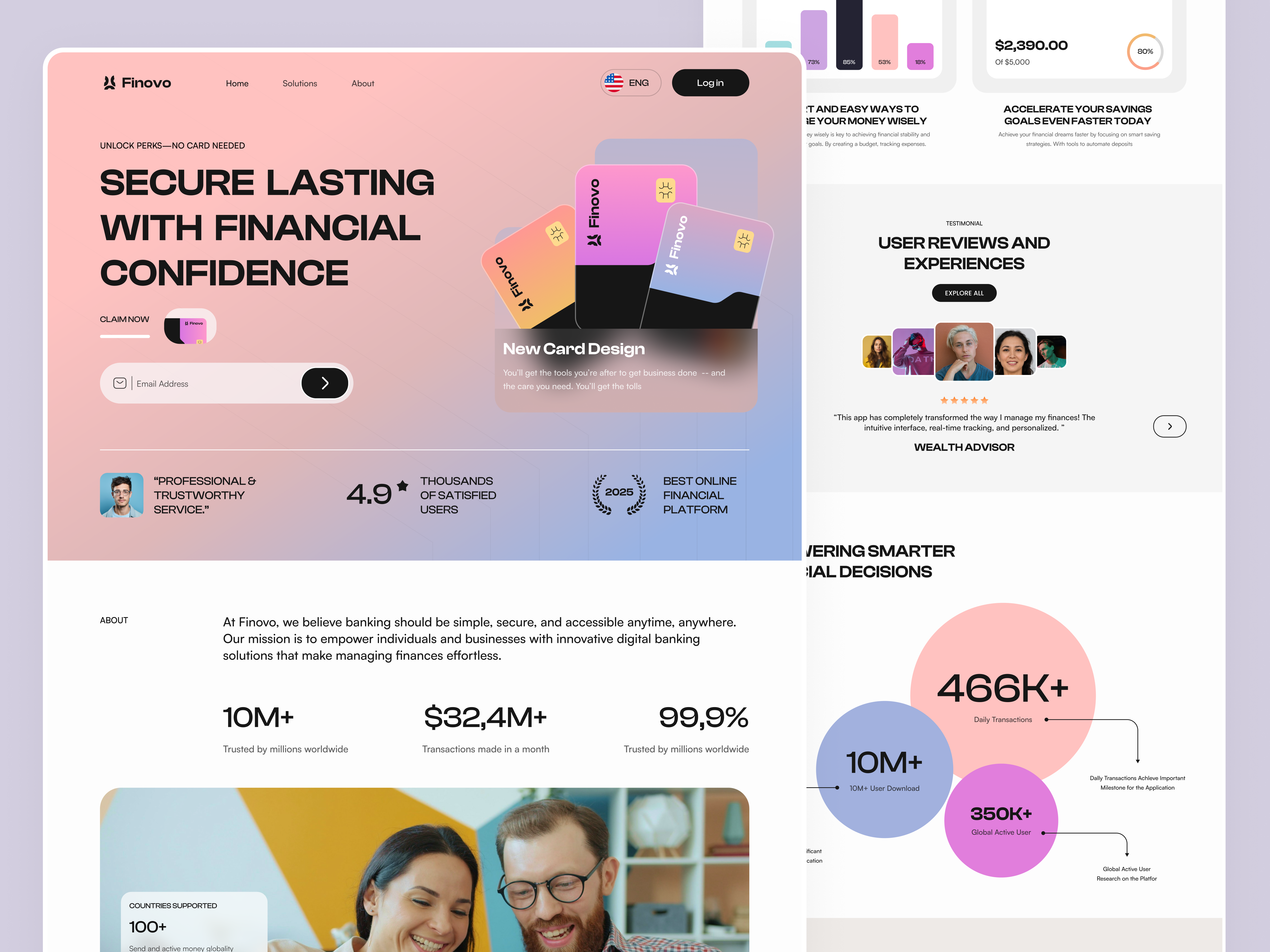 Finovo — Finance Website UI bank banking banking website design card digital banking e banking finance finance website fintech landing page online banking saas website ui ux walllet web web design web platform website website design