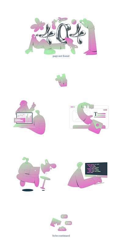 Vector illustrations set 404 404 page art branding clean design digital illustration error figma gradient graphic design illustration illustrator marketing page not found people team vector