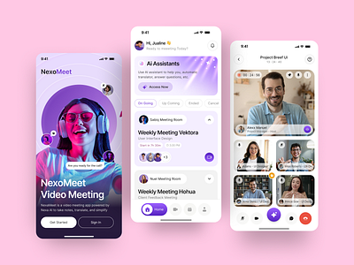 NexoMeet – AI-Powered Video Meeting App aiassistant collaborationtool communicationapp figma meetingapp mobile app design mobileapp productdesign remotework teamcollaboration ui uiux ux videomeeting virtualmeeting visualdesign