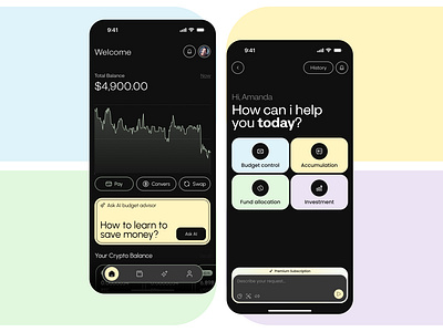 ⬆️Personal Finance Management App - AI Assistant 3d animation branding graphic design logo ui