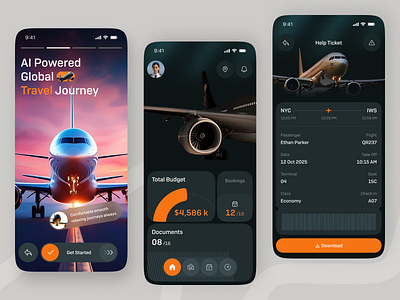 Flight Tracking Experience - Mobile App UI airline app app ui aviation ui dark mode dashboard ui flight flight tracker flight tracking map interface mobile app mobile design product design realtime tracking travel app travel technology uiux