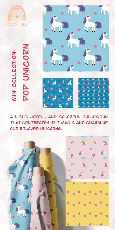 Mini Collection: POP Unicorn Patterns - Fabric children fabric graphic design illustrator kids partner print