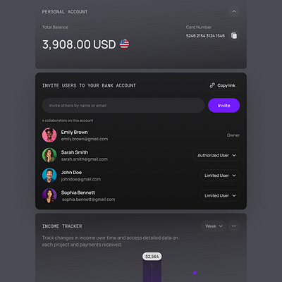 Personal Account Dashboard — Banking Widgets Templates account balance banking clean dashboard design finance fintech income personal account templates tracking ui user interface ux widgets
