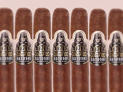21 Cigar Co. - Satoshi Reserva bitcoin branding cigar design drawing graphic design illustration label logo premium satoshi tobacco vintage