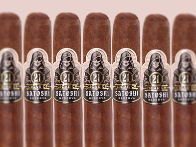 21 Cigar Co. - Satoshi Reserva bitcoin branding cigar design drawing graphic design illustration label logo premium satoshi tobacco vintage