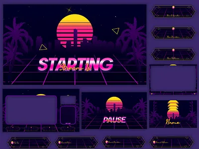 Sunset Synthwave Animated Stream Package: For Twitch Overlay animated pack stream animated screens design graphic design illustration kick overlay kick screens livestream overlays pack stream overlay sakura stream overlay stream stream overlay stream pack streaming streamlabs twitch twitch design twitch overlay youtube overlay