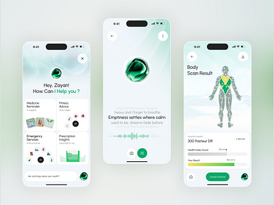 AI Health Assistant |Healthcare App Design ai health assistant app design body scan ui check up clean design doctor app futuristic ui health app healthcare ui healthy juice lab medical medical app minimal design mobile app modern app ui powered app ui trends uiux ux inspiration