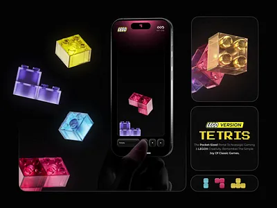 Lego Tetris Game UI – 3D Glassmorphism Mobile App Design 3dmotionui aftereffects arcadegame c4d figmadesign gameux glassmorphismdesign lego legotetris mobileappui motiondesign pixel productdesign puzzlegameui retrogame tetris tetrisui uxdesign