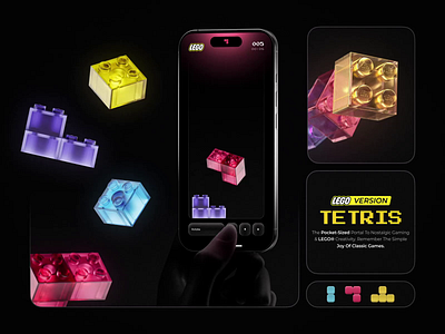 Lego Tetris Game UI – 3D Glassmorphism Mobile App Design 3dmotionui aftereffects arcadegame c4d figmadesign gameux glassmorphismdesign lego legotetris mobileappui motiondesign pixel productdesign puzzlegameui retrogame tetris tetrisui uxdesign