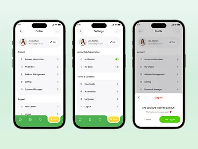 Smart - Grocery Mobile App UI/UX ecommerce app food grocery app ios logout page minimal design mobile mobile app modern ui online shopping profile page retail app settings page shopping app ui app uidesign uiux user interface
