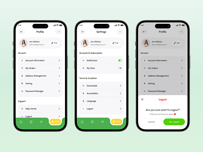 Smart - Grocery Mobile App UI/UX ecommerce app food grocery app ios logout page minimal design mobile mobile app modern ui online shopping profile page retail app settings page shopping app ui app uidesign uiux user interface
