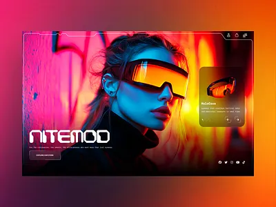 Nitemod Web Ui Landing Shot ai branding cyberpunk design glasses graphic design illustration midjourney photography tech techwear ui ui design ux ux design web design