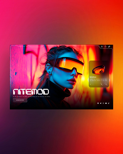 Nitemod Web Ui Landing Shot ai branding cyberpunk design glasses graphic design illustration midjourney photography tech techwear ui ui design ux ux design web design